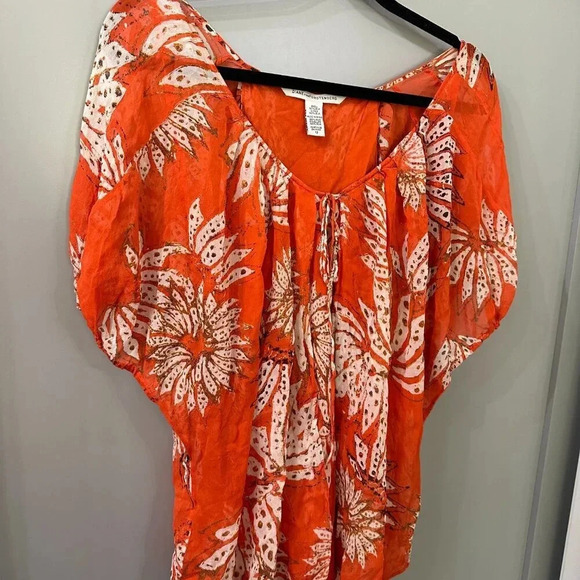 DVF Diane Von Furstenberg Blouse Merrill Silk Top In Flame Size 12 - Picture 3 of 7
